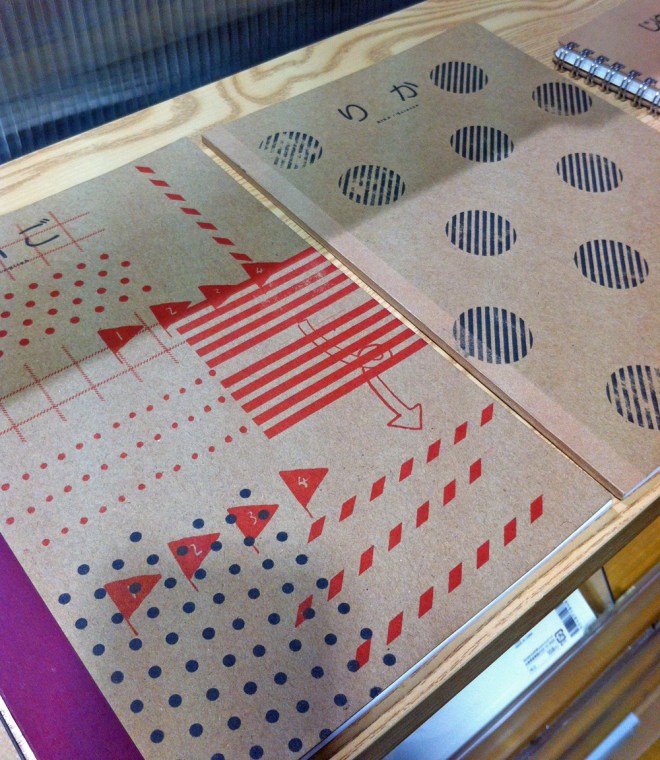 decorated kraft paper notebooks at Muji